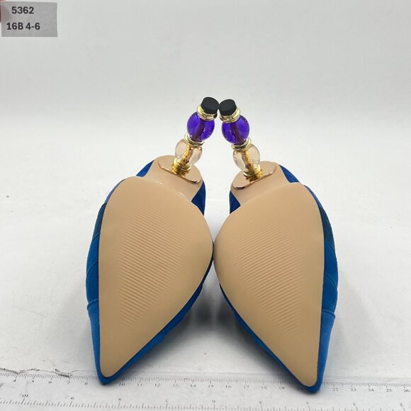 XYD Blue Gradient Wave Pattern Pointed Toe Slip On Jewelry High Heel Party Pumps - Picture 7 of 8